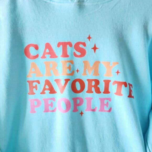 Cats Are My Favorite People Custom Teal Blue Hoodie With Pockets, Size M - Picture 3 of 5